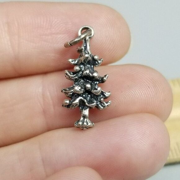 Vintage Little Sterling Silver Christmas Tree Charm Pendant, Estate - Picture 1 of 6